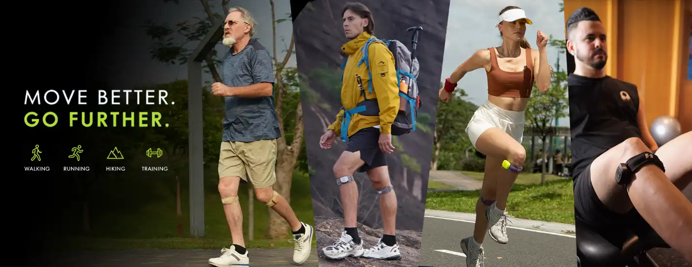 People walking, hiking, running, and training while wearing knee support