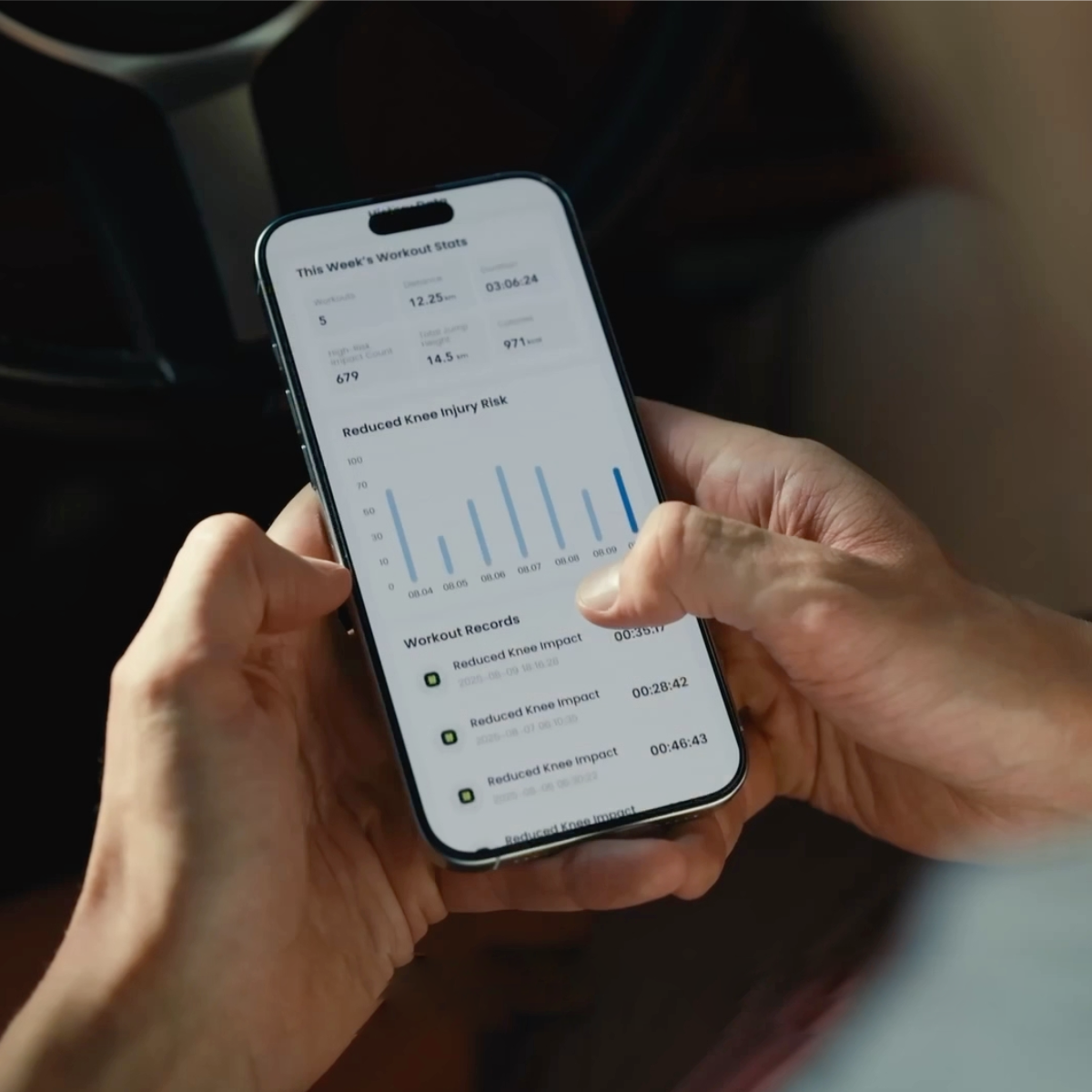 Phone displaying an Xtand app activity dashboard